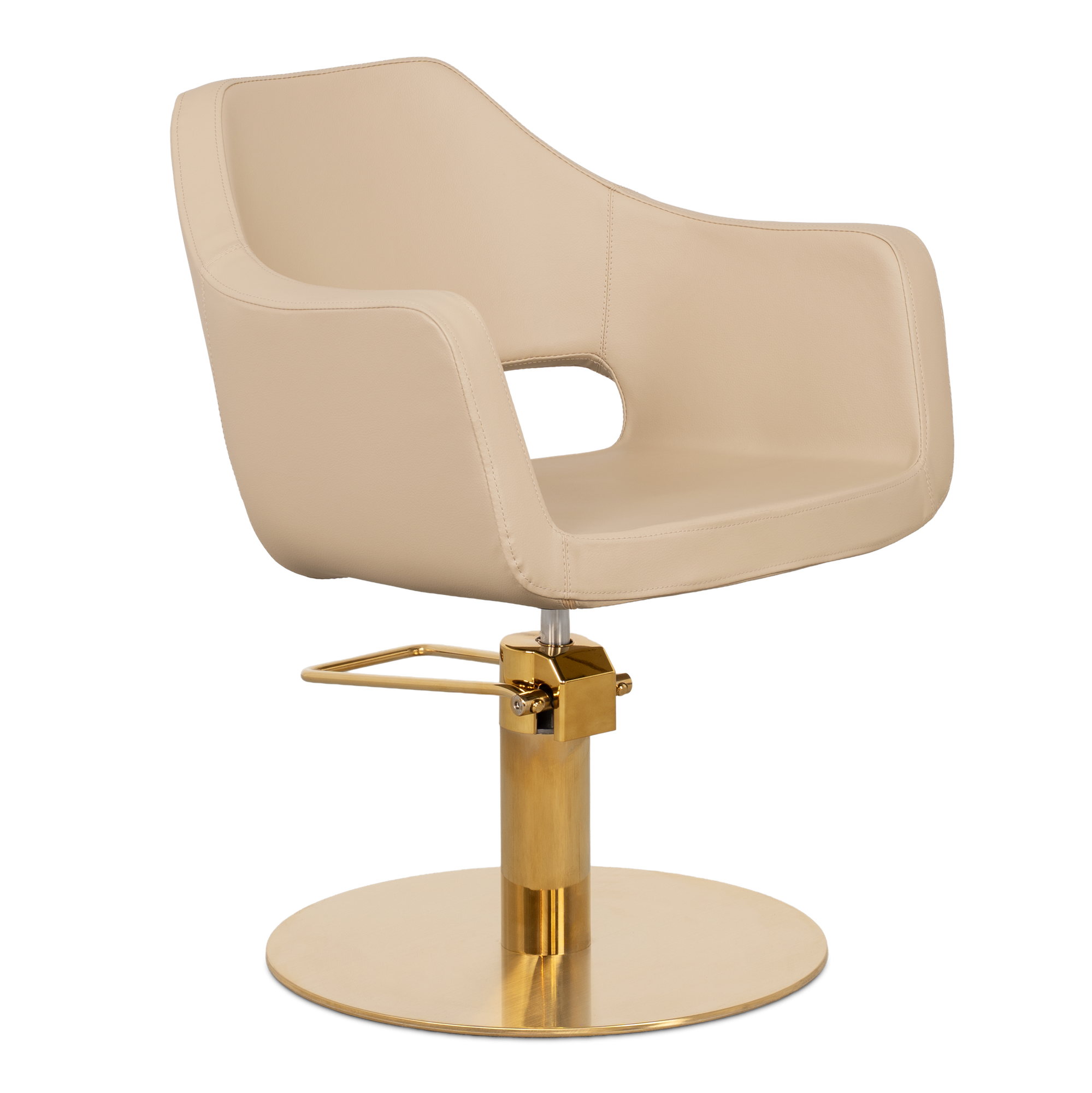 Frisørstol med hydraulikpumpe og guldfarvet fod, Whim, Beige