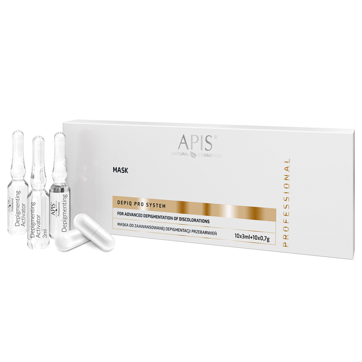 Apis Depiq Pro System Advanced Depigmentation Mask pigmentudjævnende maske 10 × 3 ml + 10 × 0,7 g