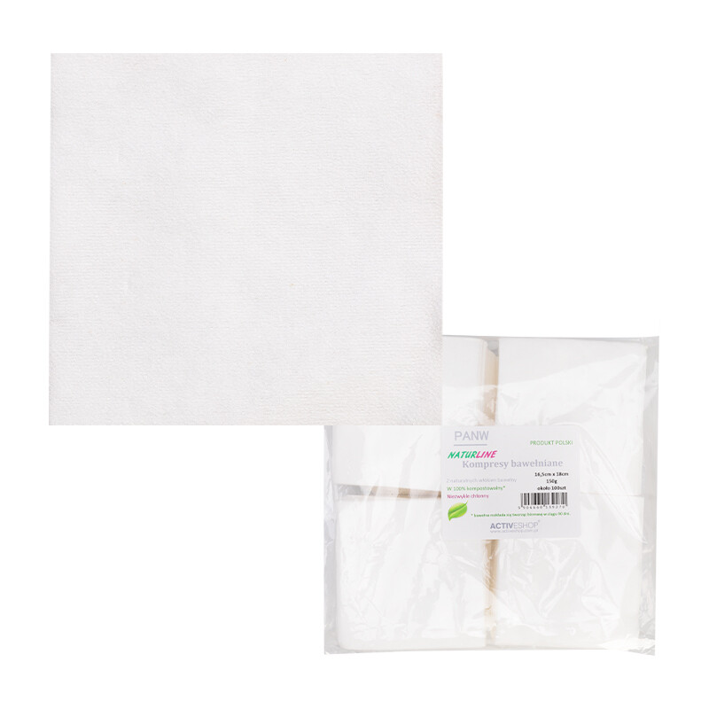 Naturline bomuldskompresser 16,5 x 18 cm kosmetiske engangskompresser, hvide, 150 g