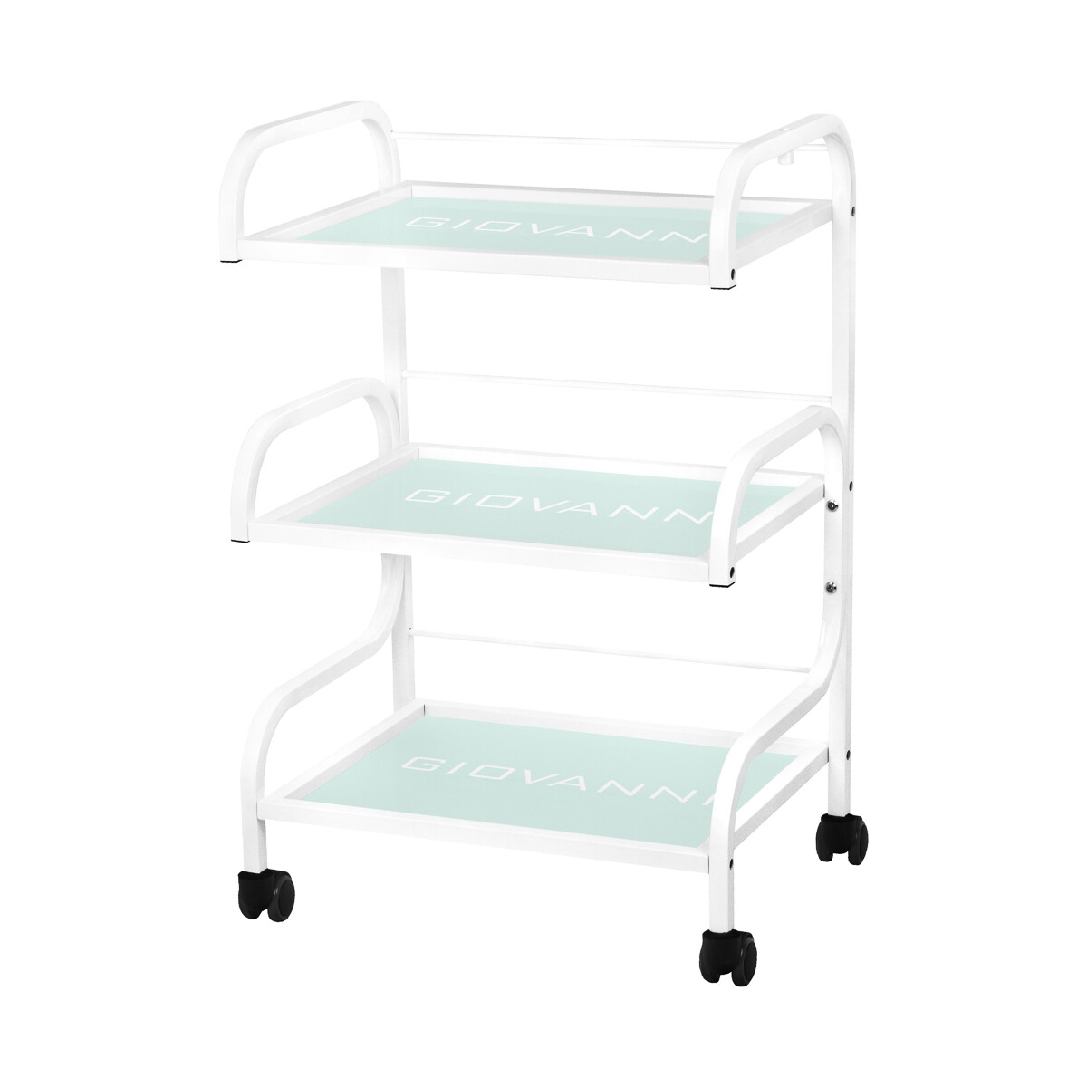 Kosmetikbord type 1014 Giovanni apparatbord med 3 glashylder og hjul, hvid
